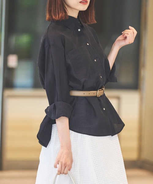 Sirin(シリン)の「≪セットアップ可≫ シルクブレンドシアーブラウス(シャツ/ブラウス・レディース・ブラウン/イエロー/ネイビー/ブルー/ピンクベージュ・FREE)」の8枚目の写真