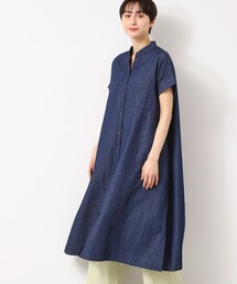 【洗える】リネンブレンドデニム調シャツワンピース(S~L)