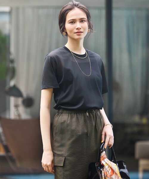 23区（ニジュウサンク）の「【SLOW/一部店舗限定】シースルートリコット シアー Tシャツ（Tシャツ/カットソー・レディース・ホワイト系/ブラック系・38）」の2枚目の写真