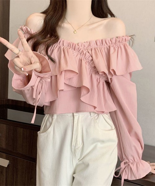 Miniministore(ミニミニストア)の「フリルブラウス オフショルブラウス 長袖(シャツ/ブラウス・レディース・アイボリー/ブルー/ホワイト/ブラック/ピンク・FREE)」の5枚目の写真