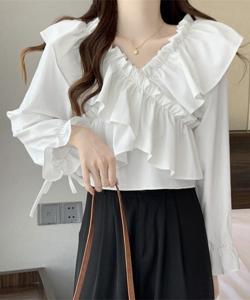 Miniministore(ミニミニストア)の「フリルブラウス オフショルブラウス 長袖(シャツ/ブラウス・レディース・アイボリー/ブルー/ホワイト/ブラック/ピンク・FREE)」の9枚目の写真