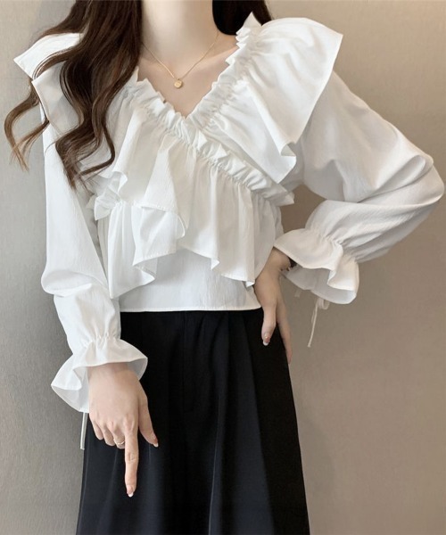 Miniministore(ミニミニストア)の「フリルブラウス オフショルブラウス 長袖(シャツ/ブラウス・レディース・アイボリー/ブルー/ホワイト/ブラック/ピンク・FREE)」の10枚目の写真