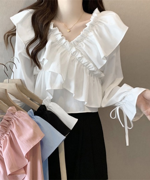 Miniministore(ミニミニストア)の「フリルブラウス オフショルブラウス 長袖(シャツ/ブラウス・レディース・アイボリー/ブルー/ホワイト/ブラック/ピンク・FREE)」の11枚目の写真