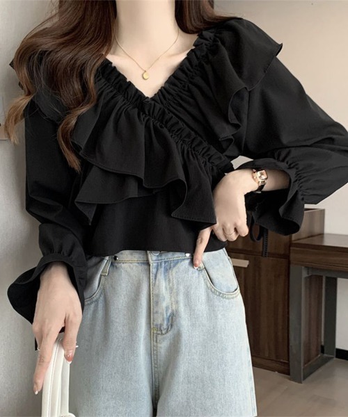 Miniministore(ミニミニストア)の「フリルブラウス オフショルブラウス 長袖(シャツ/ブラウス・レディース・アイボリー/ブルー/ホワイト/ブラック/ピンク・FREE)」の14枚目の写真