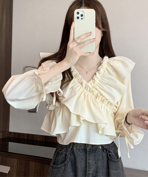 Miniministore(ミニミニストア)の「フリルブラウス オフショルブラウス 長袖(シャツ/ブラウス・レディース・アイボリー/ブルー/ホワイト/ブラック/ピンク・FREE)」の17枚目の写真