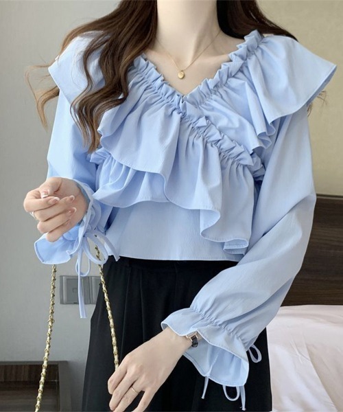 Miniministore(ミニミニストア)の「フリルブラウス オフショルブラウス 長袖(シャツ/ブラウス・レディース・アイボリー/ブルー/ホワイト/ブラック/ピンク・FREE)」の18枚目の写真