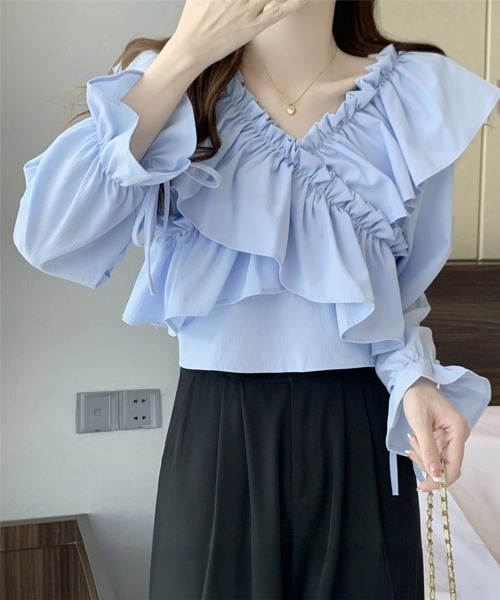 Miniministore(ミニミニストア)の「フリルブラウス オフショルブラウス 長袖(シャツ/ブラウス・レディース・アイボリー/ブルー/ホワイト/ブラック/ピンク・FREE)」の19枚目の写真