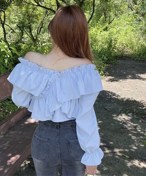 Miniministore(ミニミニストア)の「フリルブラウス オフショルブラウス 長袖(シャツ/ブラウス・レディース・アイボリー/ブルー/ホワイト/ブラック/ピンク・FREE)」の21枚目の写真