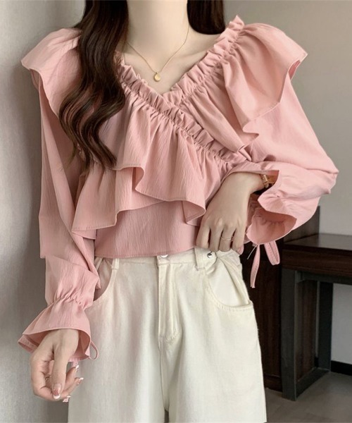 Miniministore(ミニミニストア)の「フリルブラウス オフショルブラウス 長袖(シャツ/ブラウス・レディース・アイボリー/ブルー/ホワイト/ブラック/ピンク・FREE)」の22枚目の写真