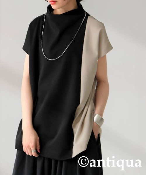 antiqua(アンティカ)の「バイカラートップス(Tシャツ/カットソー・レディース・ブラック・ONESIZE)」の2枚目の写真