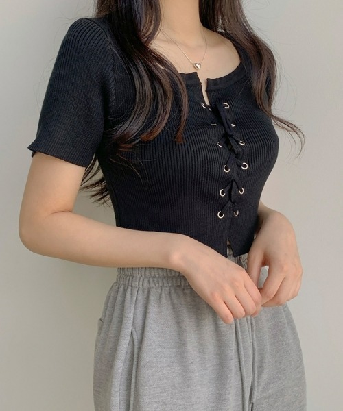 新品未使用 正規品 クレージュ ロゴ 半袖 ニット トップス　S twice着用 セール】裾ロゴショート丈半袖ニットトップス（ニット/セーター