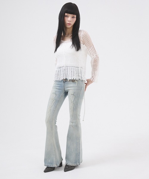 d.i.a.(ダイヤ)の「クラッシュストレッチフレアデニムパンツ(デニムパンツ・レディース・ブルー/ブラック・SMALL/MEDIUM)」の4枚目の写真