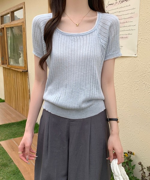 Girly Doll(ガーリードール)の「スクエアネックピコレースリブニット(ニット/セーター・レディース・グリーン/ブルー/イエロー/ホワイト・FREE)」の19枚目の写真