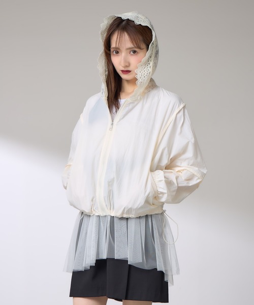 &. NOSTALGIA（アンドドットノスタルジア）の「【ZOZO限定】フードレースナイロンパーカー（パーカー・レディース・アイボリー/ピンク・M）」の10枚目の写真