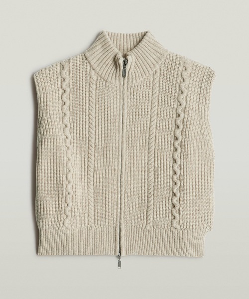 セール】CABLE FULL ZIP VEST KNIT/ケーブルフルジップニットセーター