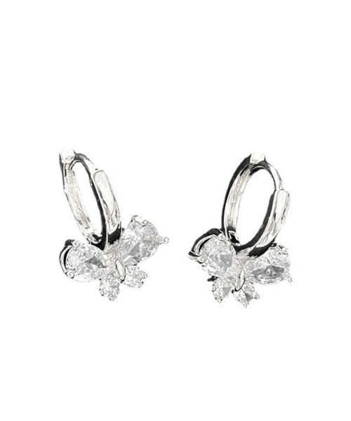 yu-ka(ユーカ)の「YU-KA:ビジューバタフライデザインフープピアス bijou butterfly design hoop pierce(ピアス(両耳用)・レディース・シルバー/ゴールド・FREE)」の5枚目の写真