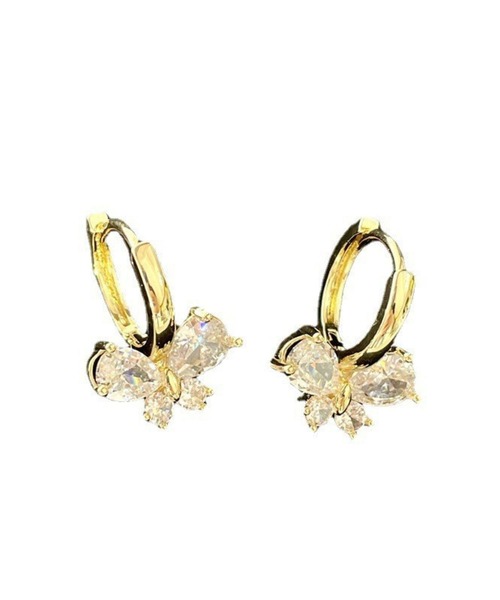 yu-ka(ユーカ)の「YU-KA:ビジューバタフライデザインフープピアス bijou butterfly design hoop pierce(ピアス(両耳用)・レディース・シルバー/ゴールド・FREE)」の6枚目の写真