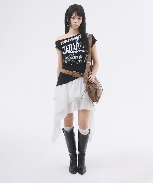 セール】アシンメトリープリントTシャツ（Tシャツ/カットソー