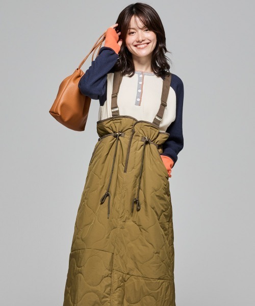 KRIFF MAYER Lady's Collection（クリフメイヤーレディースコレクション）の「【防寒･暖かい】ミリタリーキルトサスペンダースカート（スカート・レディース・キャメル/パープル/グレー/オリーブ/カラフル/ブラック・MEDIUM/LARGE）」の5枚目の写真