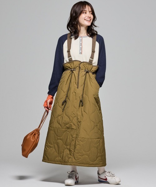 KRIFF MAYER Lady's Collection（クリフメイヤーレディースコレクション）の「【防寒･暖かい】ミリタリーキルトサスペンダースカート（スカート・レディース・キャメル/パープル/グレー/オリーブ/カラフル/ブラック・MEDIUM/LARGE）」の8枚目の写真