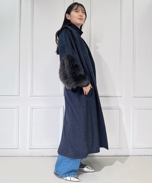 ウーレットシャギーフェイクファーmixフーディーコート（ノーカラー