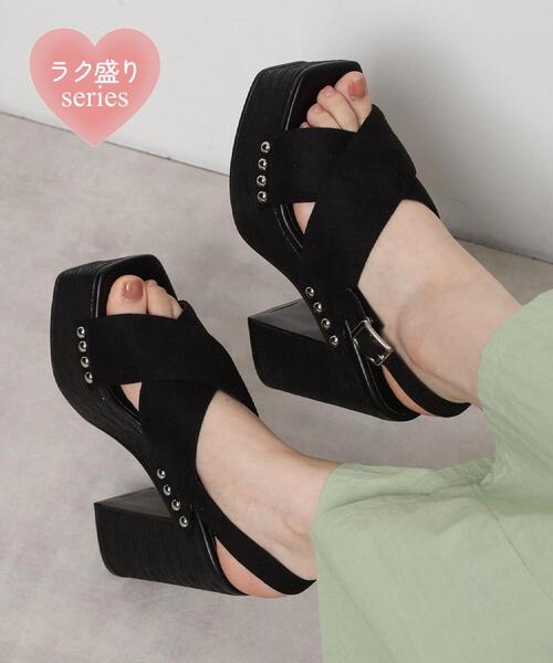 ESPERANZA(エスペランサ)の「【ラク盛り/約12cm】ラク盛り厚底クロススタッズサンダル(サンダル・レディース・ブラウン系1/イエロー系9/ブラック系・S/M/LL/L)」の4枚目の写真