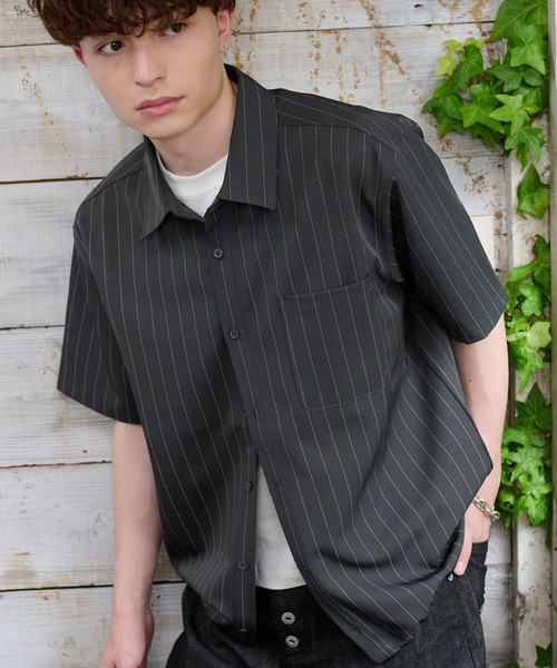 セール】DRAWCORD STRIPE SHIRT／ドローコードストライプシャツ