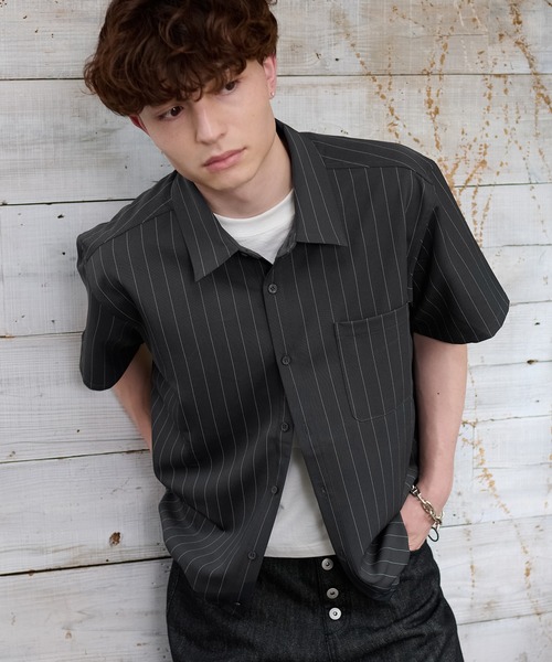 kutir(クティール)の「DRAWCORD STRIPE SHIRT/ドローコードストライプシャツ(シャツ/ブラウス・メンズ・ブラック/チャコールグレー・LARGE/MEDIUM)」の10枚目の写真