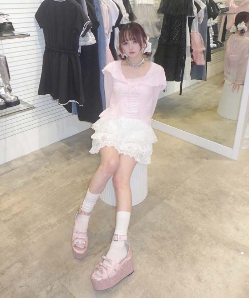 FickleBebe(フィクルベベ)の「ミックスレースショートパンツ(その他パンツ・レディース・ホワイト/ブラック・FREE)」の9枚目の写真