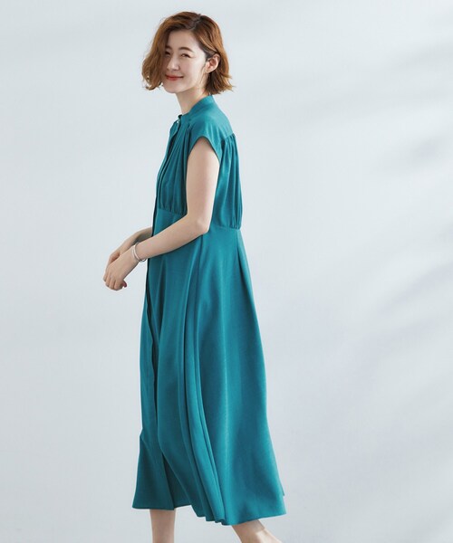 grove（グローブ）の「ウエスト高見えでスタイルアップ　上品スタンドカラーシャツワンピース（ワンピース・レディース・グリーン/ダークグレー/ブラック・01/02/03/04/05）」の9枚目の写真