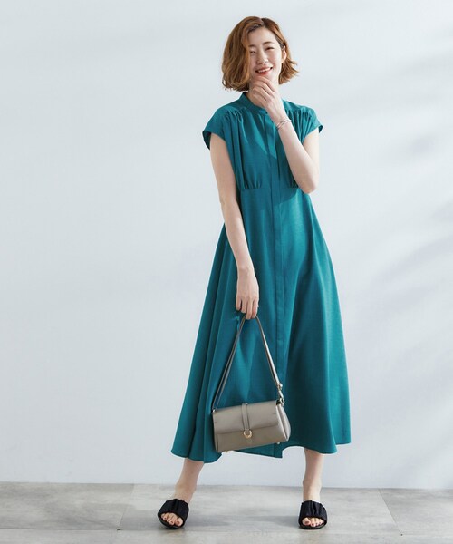 grove（グローブ）の「ウエスト高見えでスタイルアップ　上品スタンドカラーシャツワンピース（ワンピース・レディース・グリーン/ダークグレー/ブラック・01/02/03/04/05）」の10枚目の写真
