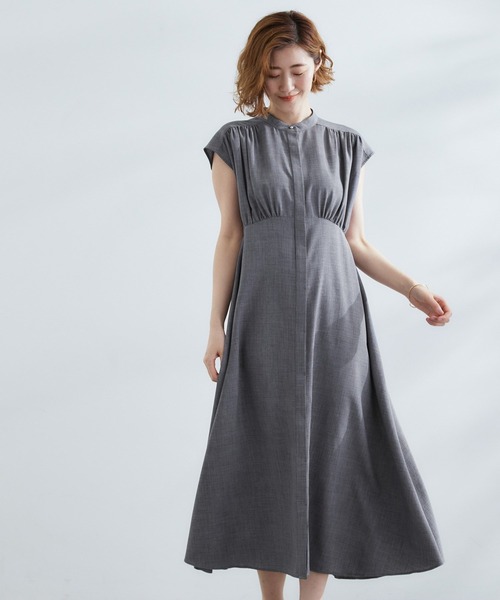 grove（グローブ）の「ウエスト高見えでスタイルアップ　上品スタンドカラーシャツワンピース（ワンピース・レディース・グリーン/ダークグレー/ブラック・01/02/03/04/05）」の3枚目の写真