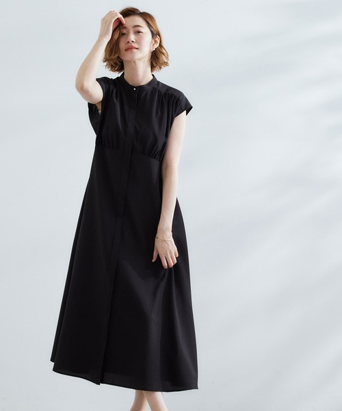 grove（グローブ）の「ウエスト高見えでスタイルアップ　上品スタンドカラーシャツワンピース（ワンピース・レディース・グリーン/ダークグレー/ブラック・01/02/03/04/05）」の2枚目の写真