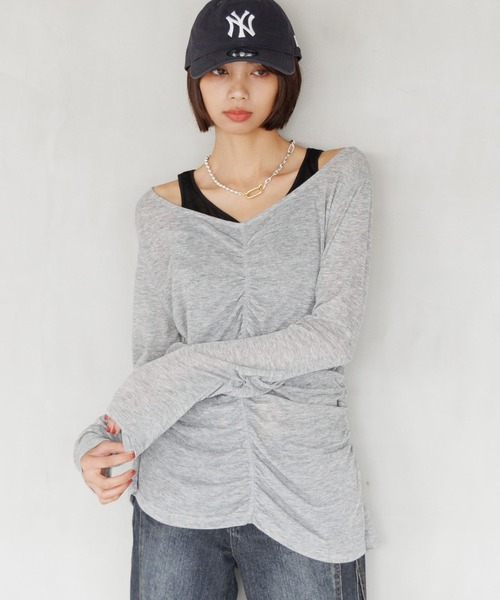 PAGEBOY（ページボーイ）の「シャーリングセット(長袖)（Tシャツ/カットソー・レディース・ブラック/オフホワイト/グレー/マスタード・FREE）」の3枚目の写真