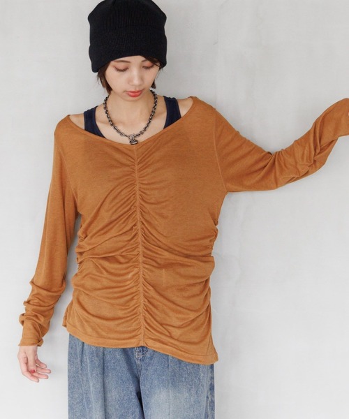 PAGEBOY（ページボーイ）の「シャーリングセット(長袖)（Tシャツ/カットソー・レディース・ブラック/オフホワイト/グレー/マスタード・FREE）」の4枚目の写真