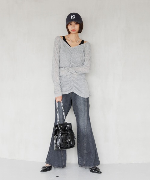 PAGEBOY（ページボーイ）の「シャーリングセット(長袖)（Tシャツ/カットソー・レディース・ブラック/オフホワイト/グレー/マスタード・FREE）」の13枚目の写真