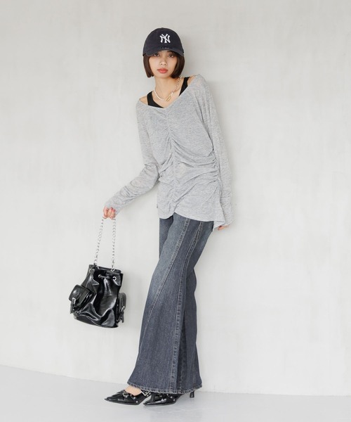 PAGEBOY（ページボーイ）の「シャーリングセット(長袖)（Tシャツ/カットソー・レディース・ブラック/オフホワイト/グレー/マスタード・FREE）」の15枚目の写真