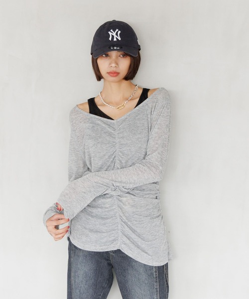 PAGEBOY（ページボーイ）の「シャーリングセット(長袖)（Tシャツ/カットソー・レディース・ブラック/オフホワイト/グレー/マスタード・FREE）」の16枚目の写真