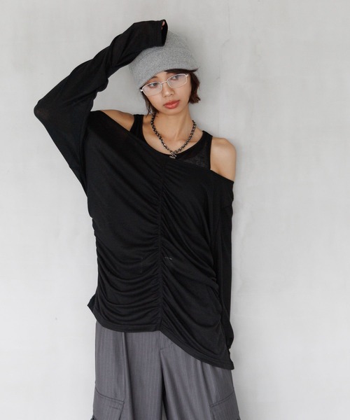 PAGEBOY（ページボーイ）の「シャーリングセット(長袖)（Tシャツ/カットソー・レディース・ブラック/オフホワイト/グレー/マスタード・FREE）」の9枚目の写真