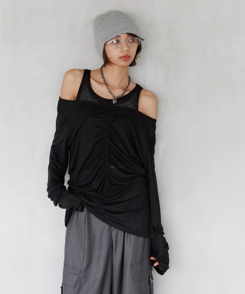 PAGEBOY（ページボーイ）の「シャーリングセット(長袖)（Tシャツ/カットソー・レディース・ブラック/オフホワイト/グレー/マスタード・FREE）」の12枚目の写真