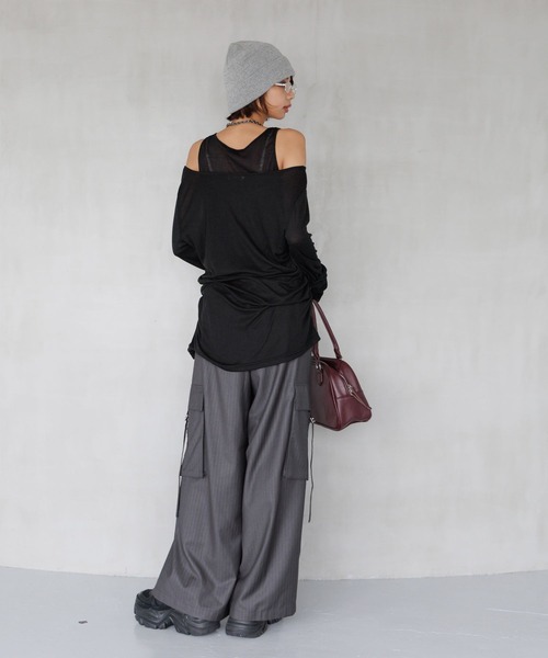 PAGEBOY（ページボーイ）の「シャーリングセット(長袖)（Tシャツ/カットソー・レディース・ブラック/オフホワイト/グレー/マスタード・FREE）」の7枚目の写真