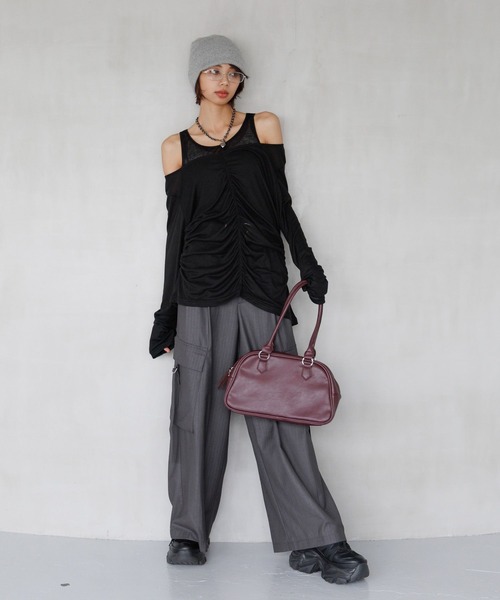 PAGEBOY（ページボーイ）の「シャーリングセット(長袖)（Tシャツ/カットソー・レディース・ブラック/オフホワイト/グレー/マスタード・FREE）」の8枚目の写真