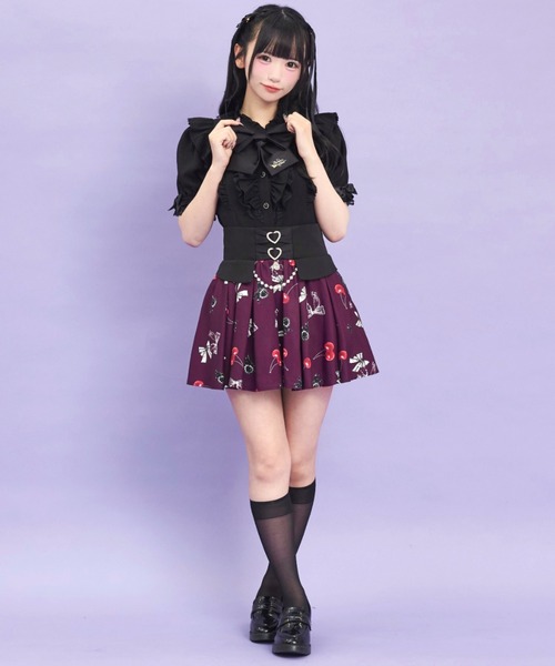 Secret Honey(シークレットハニー)の「チェリーリボンプリントスカパン(スカート・レディース・ブラック/ワインレッド・MEDIUM)」の3枚目の写真