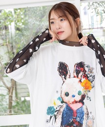 ScoLar スカラー レディース トップス 七分袖 キッチンのこびと柄 カットソー 花柄 メルヘン きれいめ ナチュラル ガーリー 152763 ScoLar トップス スカラー 152763 キッチンのこびと柄 刺繍プル