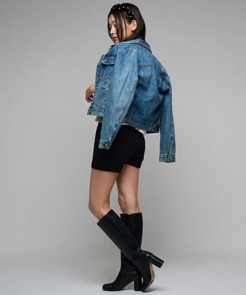 コンパクトデニムジャケット バイカー ステッチ（デニムジャケット