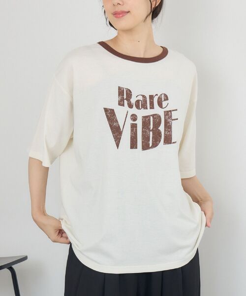 RETRO GIRL(レトロガール)の「カスレロゴリンガーTEE(Tシャツ/カットソー・レディース・ナチュラル/チャコールグレー/ブルー・FREE)」の1枚目の写真
