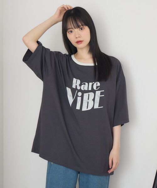 RETRO GIRL(レトロガール)の「カスレロゴリンガーTEE(Tシャツ/カットソー・レディース・ナチュラル/チャコールグレー/ブルー・FREE)」の8枚目の写真
