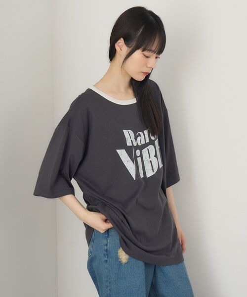 RETRO GIRL(レトロガール)の「カスレロゴリンガーTEE(Tシャツ/カットソー・レディース・ナチュラル/チャコールグレー/ブルー・FREE)」の9枚目の写真