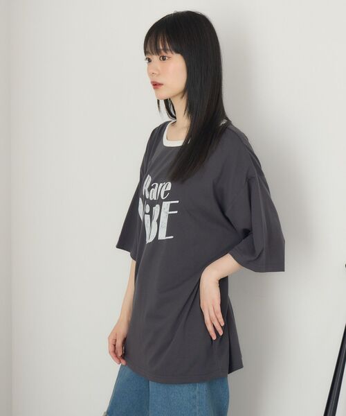 RETRO GIRL(レトロガール)の「カスレロゴリンガーTEE(Tシャツ/カットソー・レディース・ナチュラル/チャコールグレー/ブルー・FREE)」の11枚目の写真