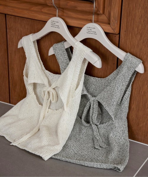 lawgy(ラウジー)の「back open ribbon vest / バックオープンリボンベスト(ベスト・レディース・グレー/ホワイト・FREE)」の3枚目の写真